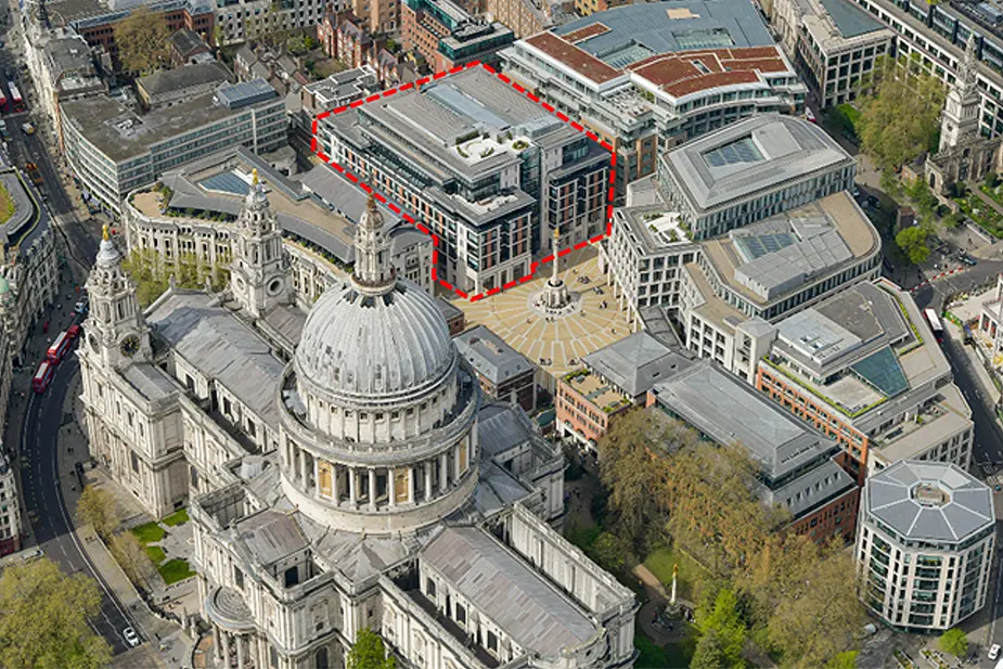 Paternoster Square Warwick Court outlined in red